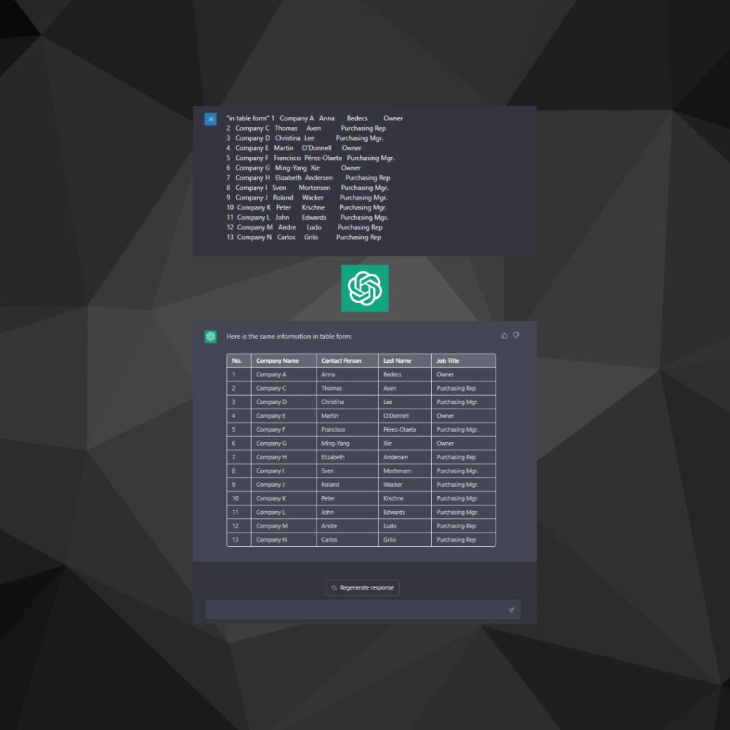 ChatGPT Can Format Text Data Into a&nbsp;Table